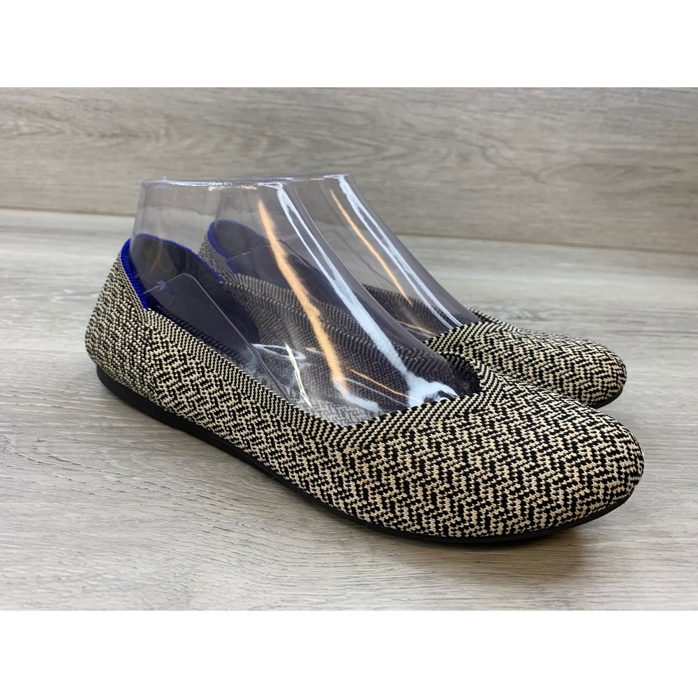 Rothys The Flat Black White Herringbone Ballet Flats Shoes Women's Size 8
